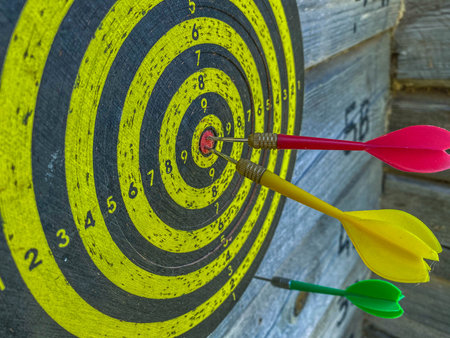 active outdoor games. darts with darts. shooting a dart with a feather straight at the target....