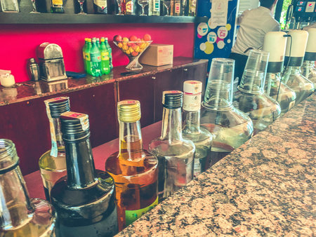 Bottles of spirits and liquor at the bar