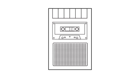 Old retro vintage hipster voice recorder with music audio tape cassette for voice recording from 70s, 80s, 90s. Black and white icon. vector illustration.のイラスト素材