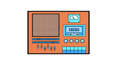 Old retro vintage hipster voice recorder with music audio tape cassette for voice recording from 70s, 80s, 90s. beautiful blue icon. vector illustration.のイラスト素材