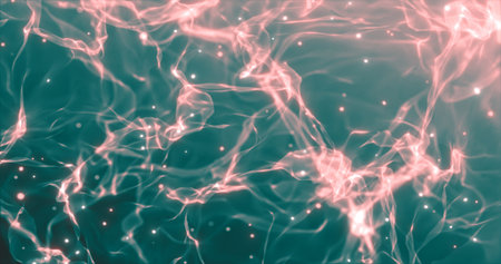 Abstract background with bright yellow gold flying liquid bubbles glowing energy magic circles and...