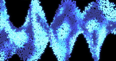 Blue and white moving spirals of molecules and dna from balls medical and scientific swirling and...