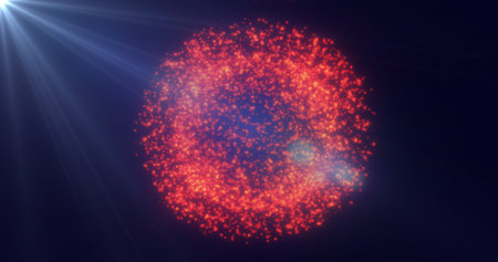 Abstract background of bright orange glowing sphere ball of shiny bright beautiful festive fireworks...