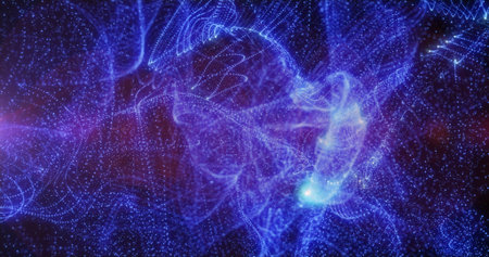Abstract background of waves of blue futuristic hi-tech grains of sand waves of dots pixel particles...