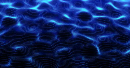 Blue energy waves from particle dots and stripes lines glowing futuristic beautiful. abstract...