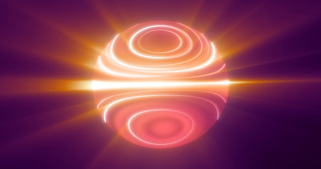 Orang fire glowing planet star in space glows with bright rays of the sun magical energy lines, shiny circle ball sphere. abstract background.の写真素材