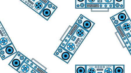 Seamless pattern endless with music audio cassette old retro tape recorders vintage hipster from 70s, 80s, 90s isolated on white background. vector illustration.のイラスト素材