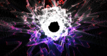 Abstract tunnel background with bright beautiful blue and purple glowing energy magical waves and...