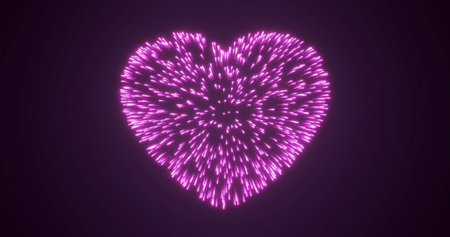 Abstract purple pink fireworks festive fireworks for valentine's day in the shape of a heart from glowing particles and magical energy lines. abstract background.の写真素材