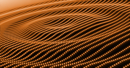 Abstract yellow orange waves streaks circles of particles and dots futuristic rhythmic glowing magic energy. abstract background.の写真素材