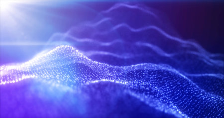 Abstract waves from particles and lines of blue futuristic beautiful flying glowing magical energy...