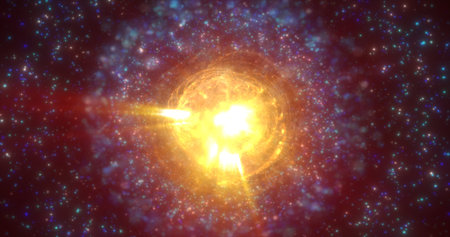 Abstract futuristic glowing with yellow light round sphere space star from magic high-tech energy on...