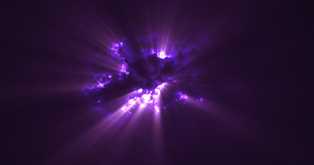 Abstract purple cloudy overcast sky and sun rays in bad weather, abstract background.の写真素材