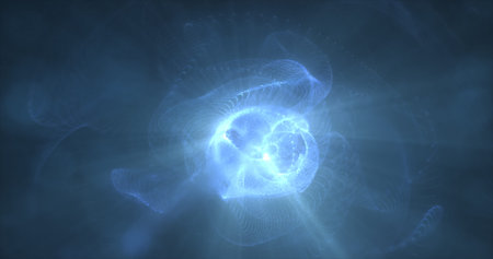 Abstract futuristic glowing blue light round sphere cosmic star from magic high tech energy on space...