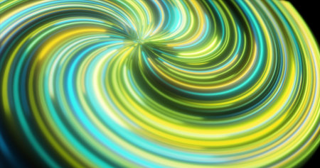 Abstract green and yellow multicolored glowing bright twisted swirling lines abstract background.