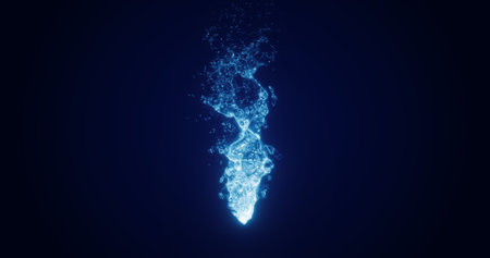 Abstract blue liquid water glowing with magical energy on a dark background. abstract background.の写真素材