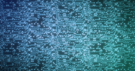 Abstract background of green computer circuit boards digital hi-tech futuristic of lines and dots.