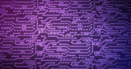 Abstract background of blue-violet computer circuit boards digital hi-tech futuristic of lines and dots.の写真素材