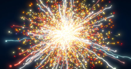 Abstract glowing energy explosion fiery whirlwind fireworks from lines and magic particles abstract...