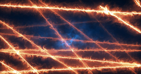 Abstract orange fire neon energy lines magical glowing background.