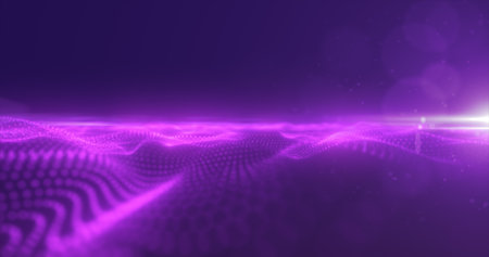 Abstract purple energy surface with magic waves of particles and points with an endation background of blur and glow with an abstract background.の写真素材