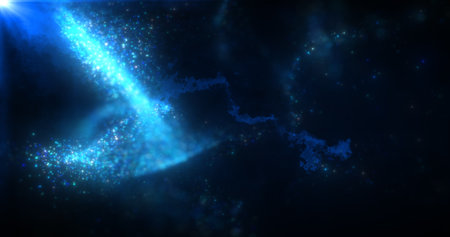 Abstract background of blue energy magic waves flying from the wind with the effect of glow and blur bokeh.の写真素材