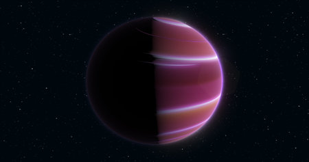 Abstract purple space futuristic planet round sphere against the background of stars.