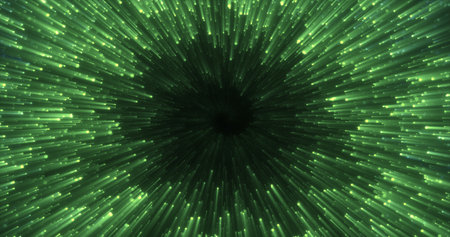 Abstract green energy magical glowing spiral swirl tunnel particle background with bokeh effect.の写真素材