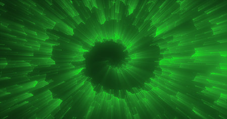 Abstract green energy magical bright glowing spiral swirl tunnel background.の写真素材