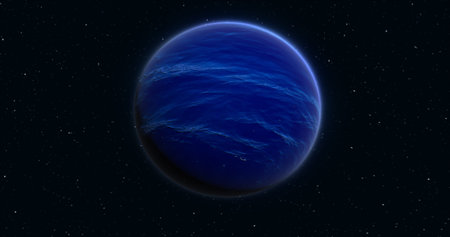 Abstract realistic space spinning planet round sphere with a blue water surface in space against the...