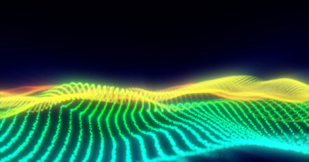 Abstract rainbow energy magic waves from glowing particles and lines futuristic hi-tech background.