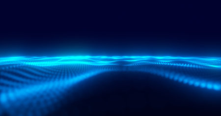 Abstract blue energy surface with magic waves from particles and dots with blur and glow effect...