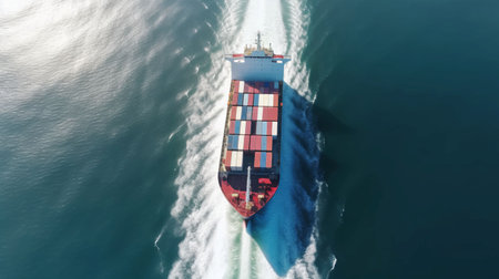 Large cargo ship with containers for cargo transportation. The concept of transportation of goods by sea on the terms of DAP DDP logistics. AI generated.の素材