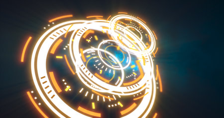 Abstract round yellow circle line HUD elements circles energy futuristic scientific hi-tech digital abstract HUD background.の写真素材