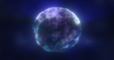 Abstract blue energy sphere round glowing magical digital futuristic space background.の写真素材