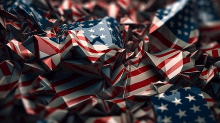 Abstract Stars and Stripes State Flag of the USA in the form of abstract waves background. AI generated.の素材