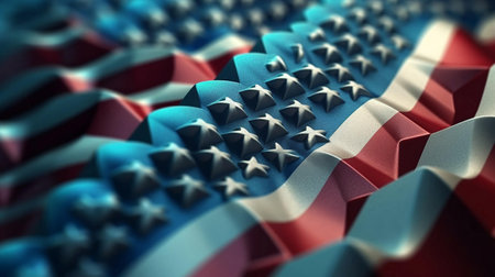 Abstract Stars and Stripes State Flag of the USA in the form of abstract waves background. AI generated.の素材