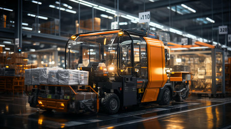 Large automated warehouse logistics center for the delivery and storage of goods. AI generated.の素材