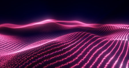 Abstract pink energy magic waves from glowing particles and lines futuristic hi-tech background.の素材