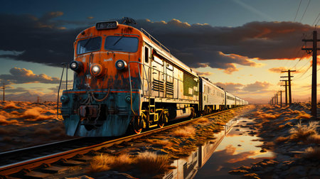 The train rides on rails and delivers goods and people by rail. AI generated.の素材