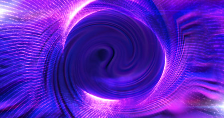 Round purple frame from energy magical glowing particles and light lines abstract background.