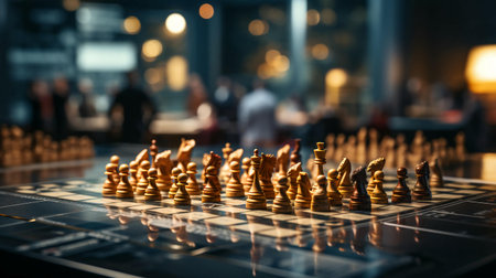 Chess pieces on an abstract chessboard.の素材