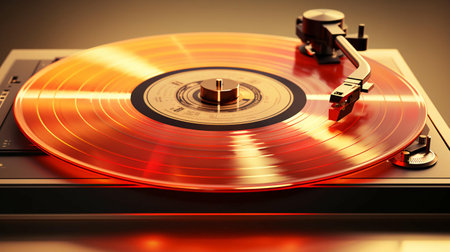 Old stylish vintage retro music vinyl player with records poster.の素材
