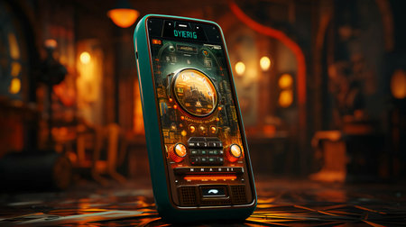 Retro old vintage mobile cell phone push-button from the 90s 2000s.の素材