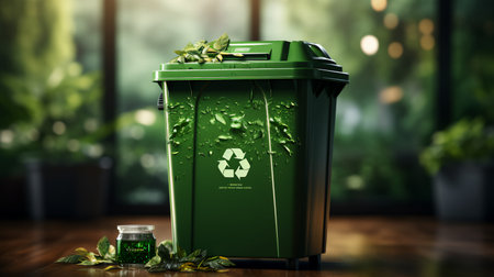 Green trash can for recycling waste. The concept of ecology and separate waste collection.の素材