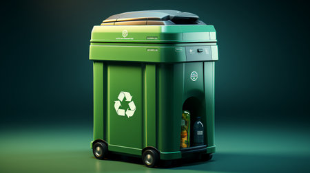 Green trash can for recycling waste. The concept of ecology and separate waste collection.の素材