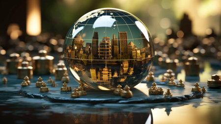 Planet earth globe in a glass ball sphere, world integration and international trade concept, background.の素材
