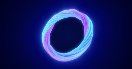 Abstract blue energy magic bright glowing spinning ring of lines, background.
