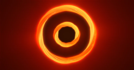 Abstract yellow orange energy magic bright glowing spinning ring of lines, background.の写真素材