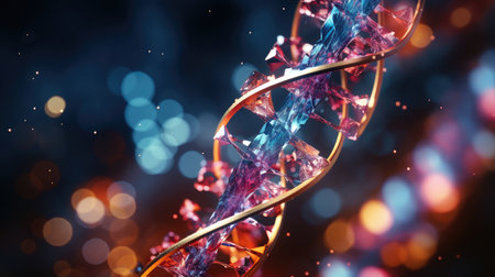 Abstract background with glowing energy spirals dna molecules.の素材